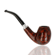 Danish-made smooth finish Bent Billiard pipe displaying rich ruby-red briar grain and polished metal spigot fitting.