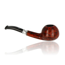 Side profile of the Erik Nording Valhalla 500 Smooth Bent Apple 505 showing rich flame grain and aluminium spigot mount.