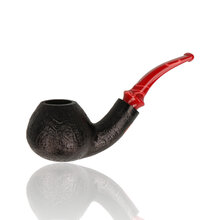 Side profile of the Erik Nording Hunting Pipe 2023 Black Swan showing the black sandblast finish and bright red acrylic stem.