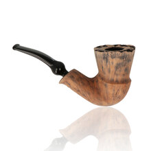 Side profile of the Erik Nording Signature Black Grain 195 freehand pipe highlighting the sculpted bowl, plateau top and black acrylic stem.