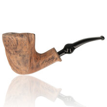 Erik Nørding Signature Black Grain Freehand Briar Pipe No. 197 showing the left profile with flowing carved lines and black acrylic stem.