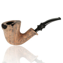 Erik Nørding Signature Black Grain Freehand Briar Pipe 198 showing the carved bowl, plateau rim and sculpted black acrylic stem.