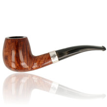 Northern Briars Premier Quarter Bent Banded Apple briar pipe with smooth polished finish, sterling silver band and black quarter bent stem.