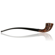 Side profile of the Erik Nørding Hunting Pipe 2024 Longhorn featuring a polished smooth briar bowl and long black acrylic churchwarden stem.