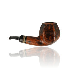 Side profile of the Erik Nørding Hunting Pipe 2019 White Rhino showing the faceted smooth briar bowl, decorative accent ring and black acrylic stem.