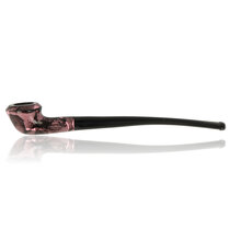 Sarome Moss SP11-6403 pink pearwood reading pipe with long black acrylic stem shown from the left side.
