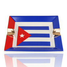 Ceramic Ashtray with Cuban Flag Design with gold trim