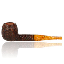 Right-side profile of the Savinelli Miele 207 Rustic pipe showing the textured Bent Apple bowl and marbled honey acrylic stem.