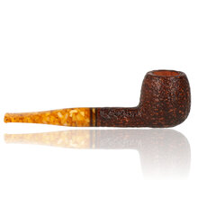 Left-side view of the Savinelli Miele 207 Rustic Italian briar pipe highlighting the rustic finish, rounded Apple bowl and amber-coloured acrylic mouthpiece.