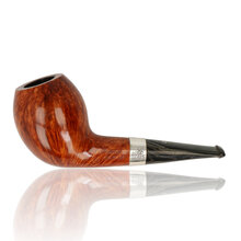 Northern Briars G4 Devil's Anse Premier NB-286 smooth briar pipe showing left profile with sterling silver band and black vulcanite stem.