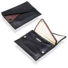 Dr Plumbs Double Black & Brown Leather Press Stud Tobacco Pouch P25512