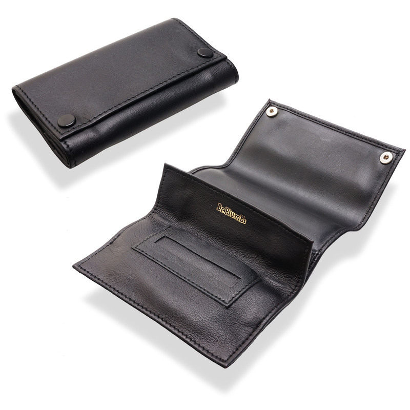 Dr Plumb Black Leather Roll Up Tobacco Pouch (Press Studs) P35517