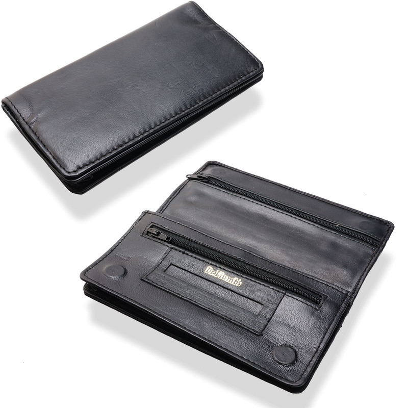 Dr Plumbs Rigid Double Wallet Black Leather Tobacco Pouch P35530