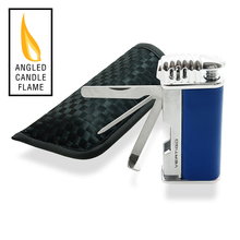 Lotus Vertigo Puffer Angled Flame Pipe Lighter (Blue & Chrome)