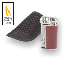 Lotus Vertigo Puffer Angled Flame Pipe Lighter (Brown Leather & Chrome)