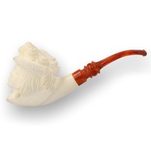 Levent Hand Carved Block Meerschaum Pipe Character Victorian Lady with Floral Hat Large 327