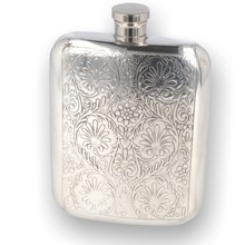 English Pewter Company 6oz Victorian Floral Pewter Hip Flask TSF612