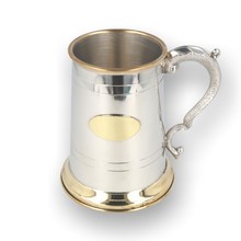 English Pewter Company Polished Brass Lip Tankard with Engraving Plate EP046